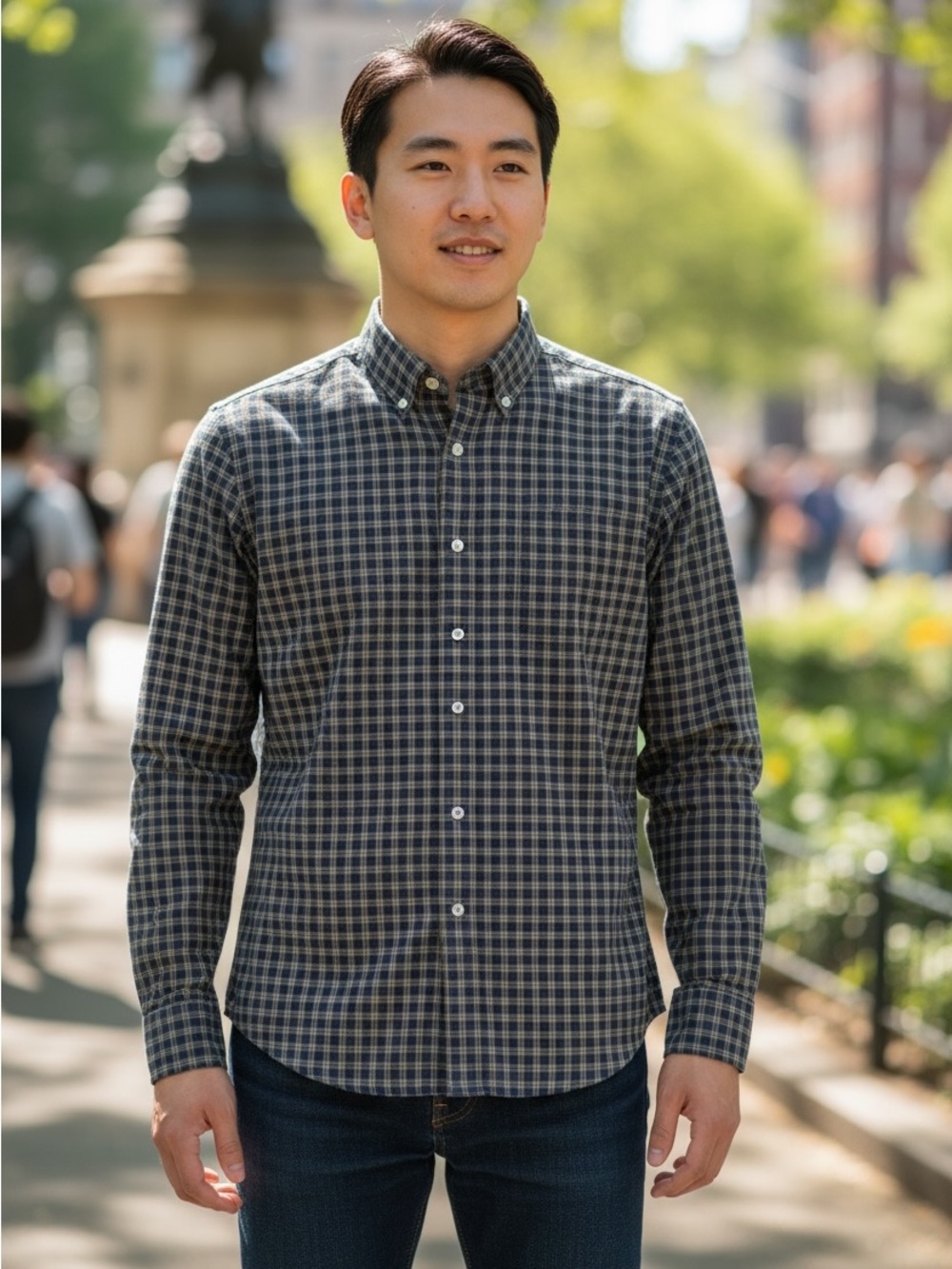 Men's Plaid Button-Down Shirt in Brown & Navy